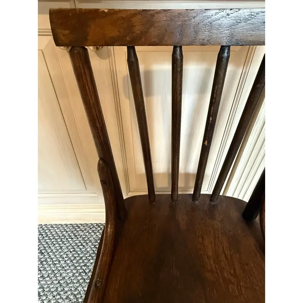 Antique Vintage Wooden Child's Windsor Chair Spindle Back Primitive Country